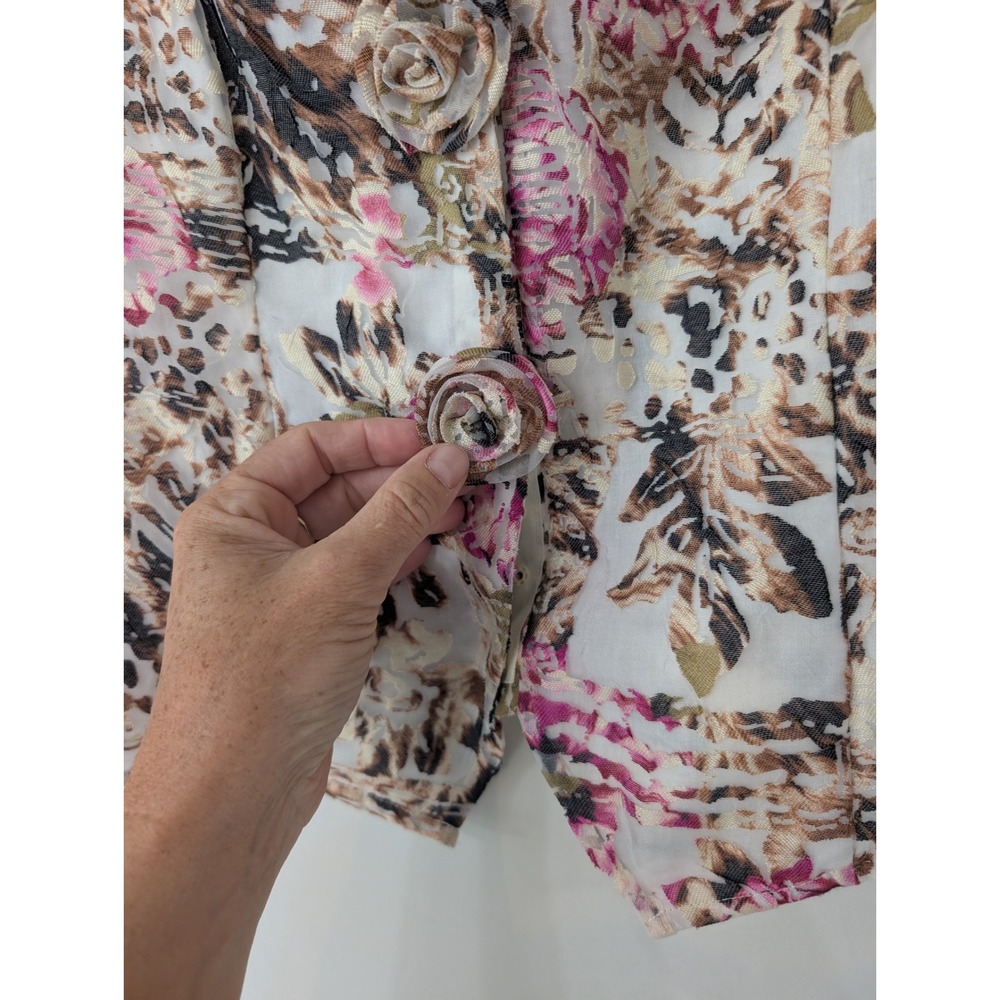 Samuel Dong Womens Floral Burnout Vest Pink Rosette Snap Front Italian Fabric - Picture 5 of 8